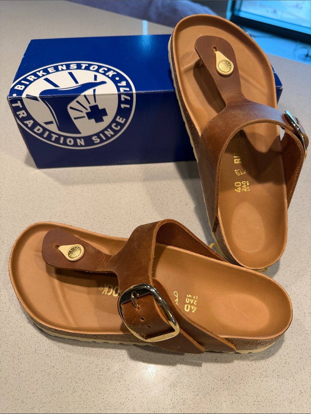 Birkenstock Kids Tan Brown Leather Thong Sandals